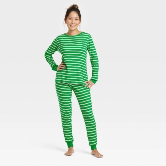 Target Other - Women's Striped 100% Cotton Green Matching Family Pajama Set Pjs M